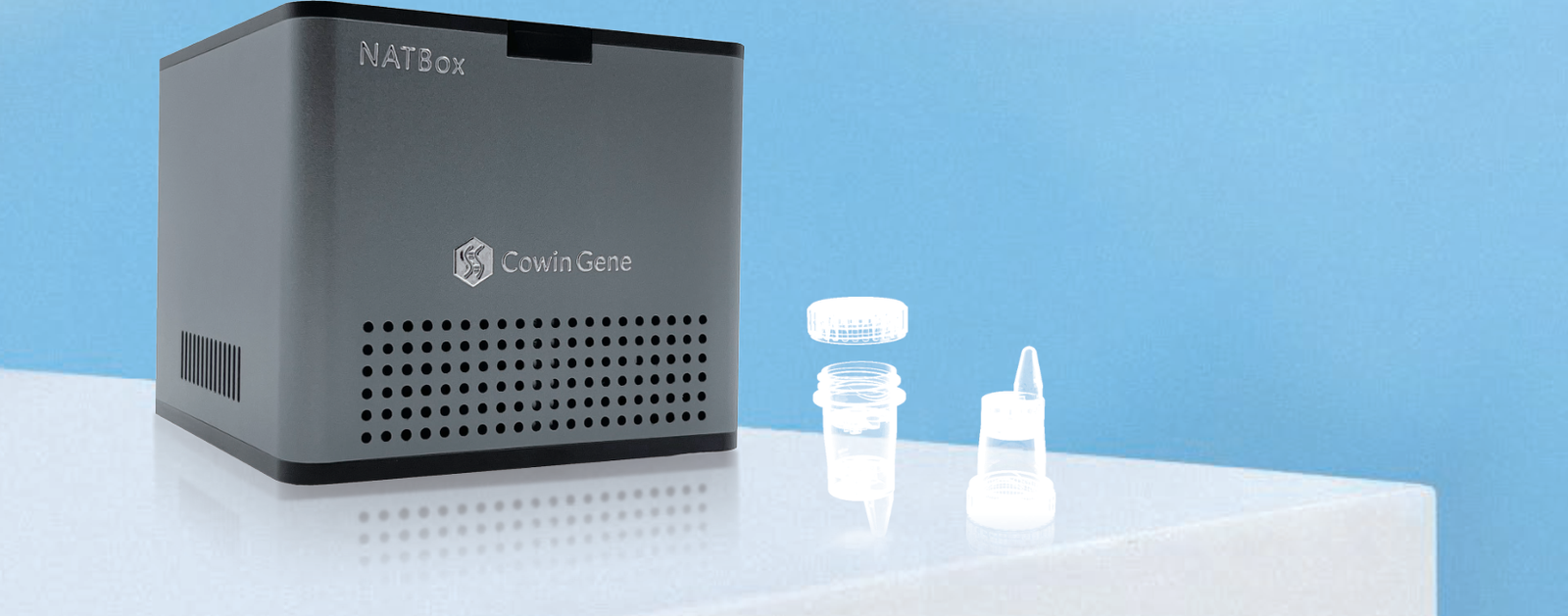 NATBox Mini II point-of-care qPCR device with closed test cartridge, by Cowin Gene